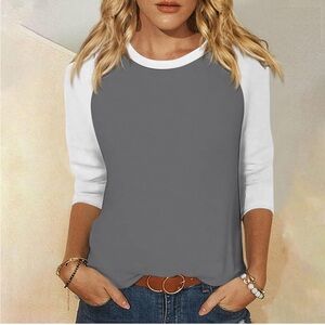 NEW Raglan 3/4 Sleeve Top Large Gray & White
